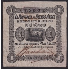 ARGENTINA 1867 BILLETE DE $ 1 PROVINCIA BUENOS AIRES